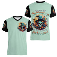 Witch Skull Women V Neck T Shirt Buckle Up Buttercup You Just FLipped My Witch Switch - Wonder Print Shop
