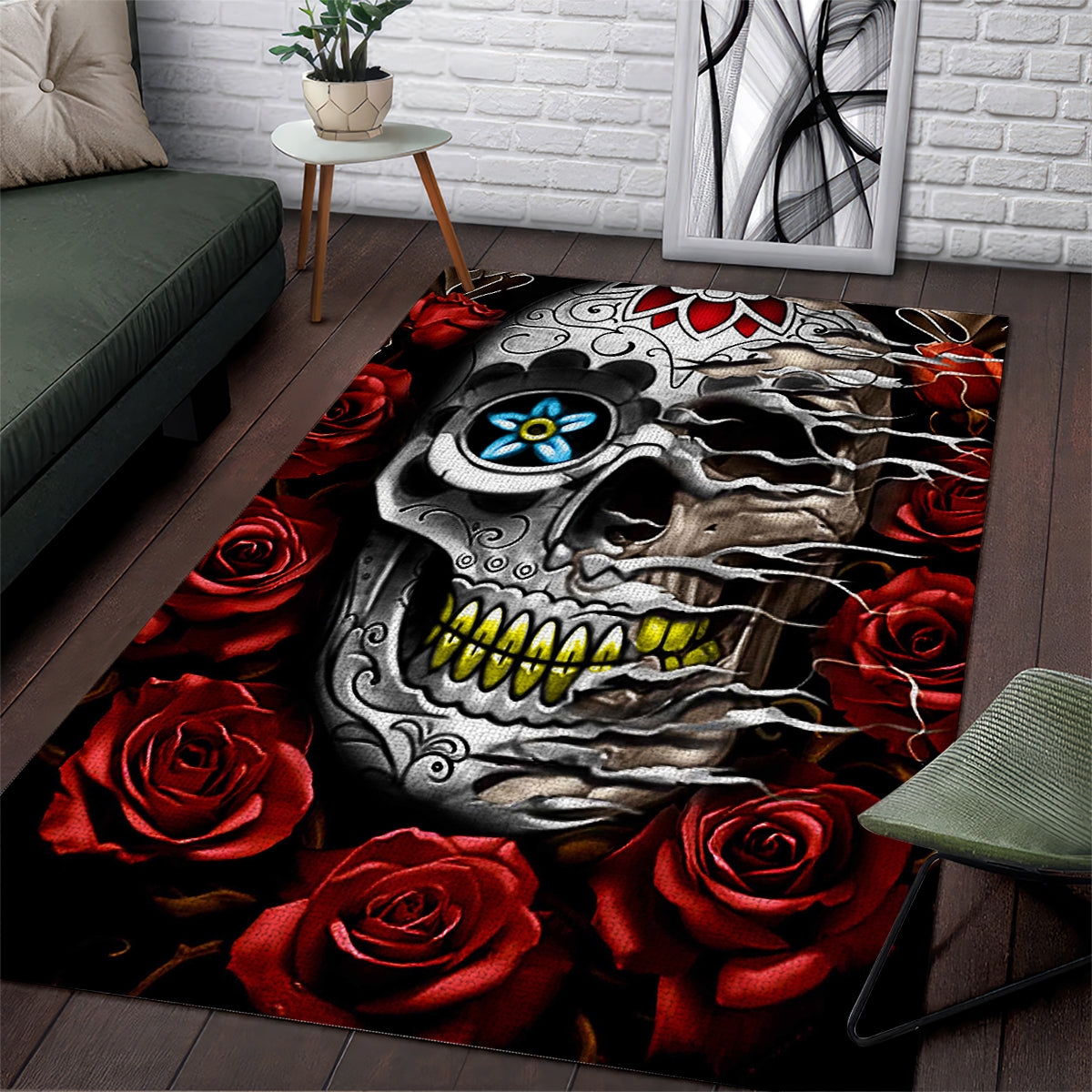 Dia De Muertos Area Rug Day Of The Death Rose Skull - Wonder Print Shop