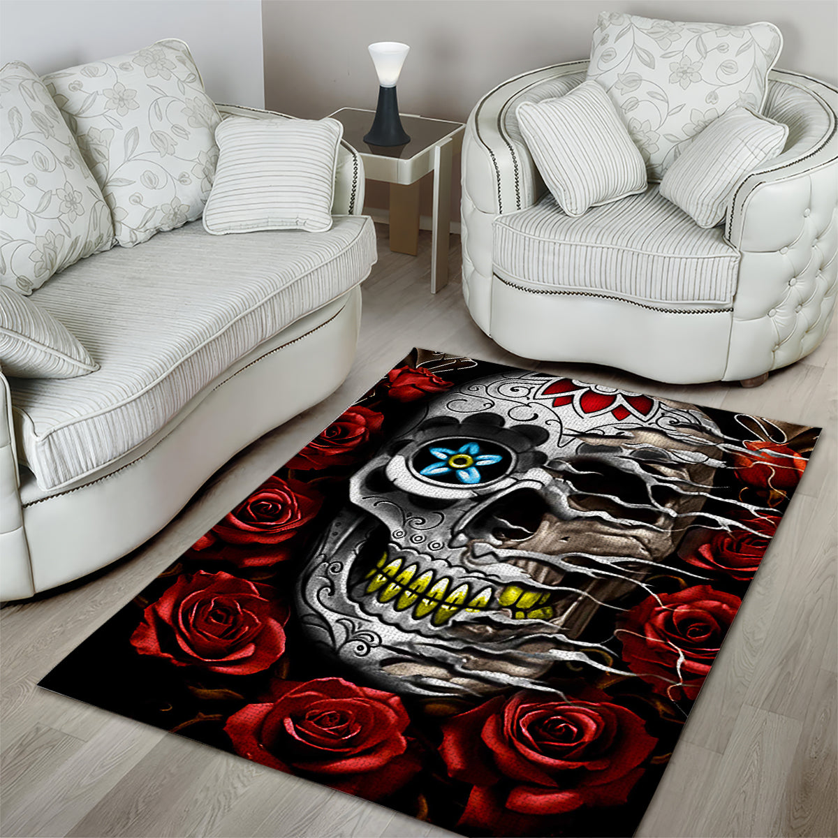 Dia De Muertos Area Rug Day Of The Death Rose Skull - Wonder Print Shop