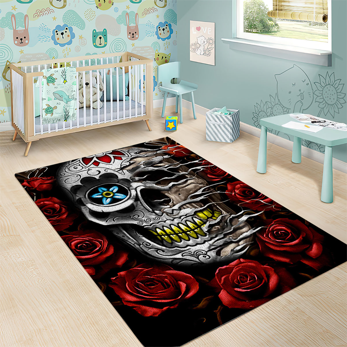 Dia De Muertos Area Rug Day Of The Death Rose Skull - Wonder Print Shop