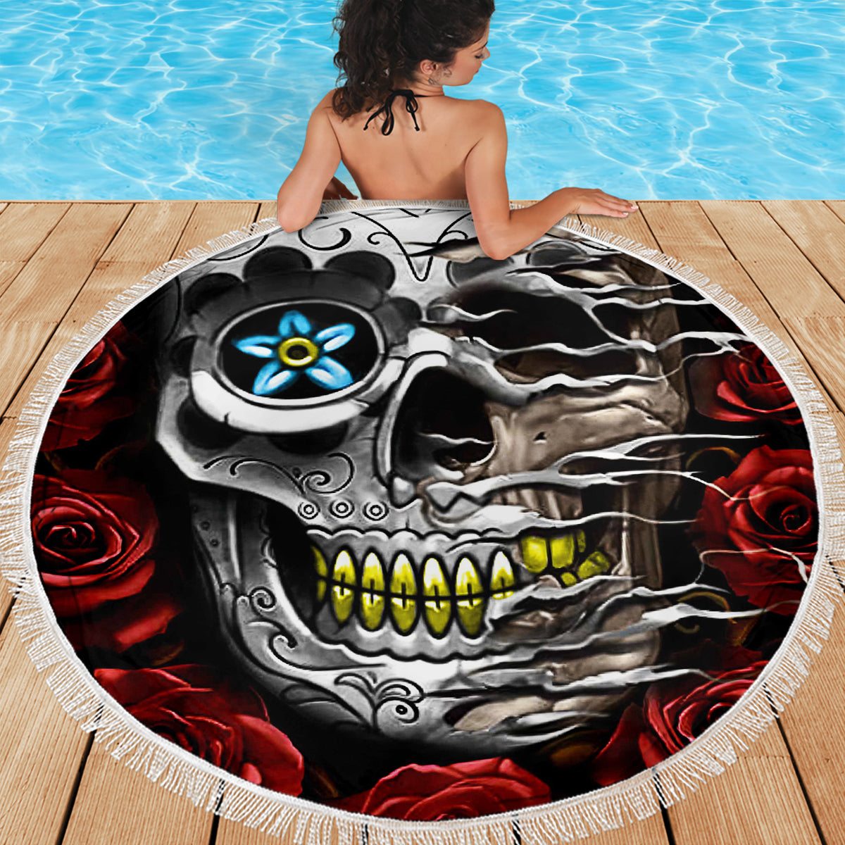 Dia De Muertos Beach Blanket Day Of The Death Rose Skull - Wonder Print Shop
