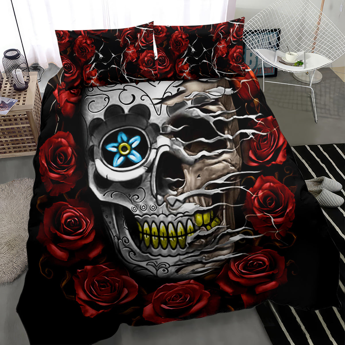 Dia De Muertos Bedding Set Day Of The Death Rose Skull - Wonder Print Shop
