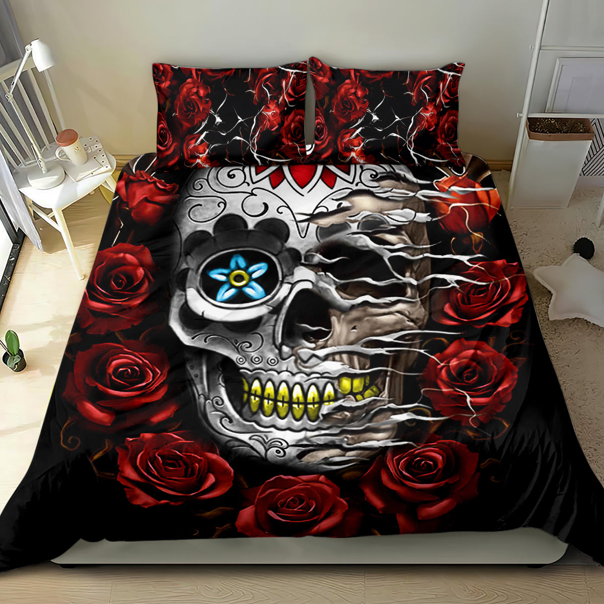 Dia De Muertos Bedding Set Day Of The Death Rose Skull - Wonder Print Shop