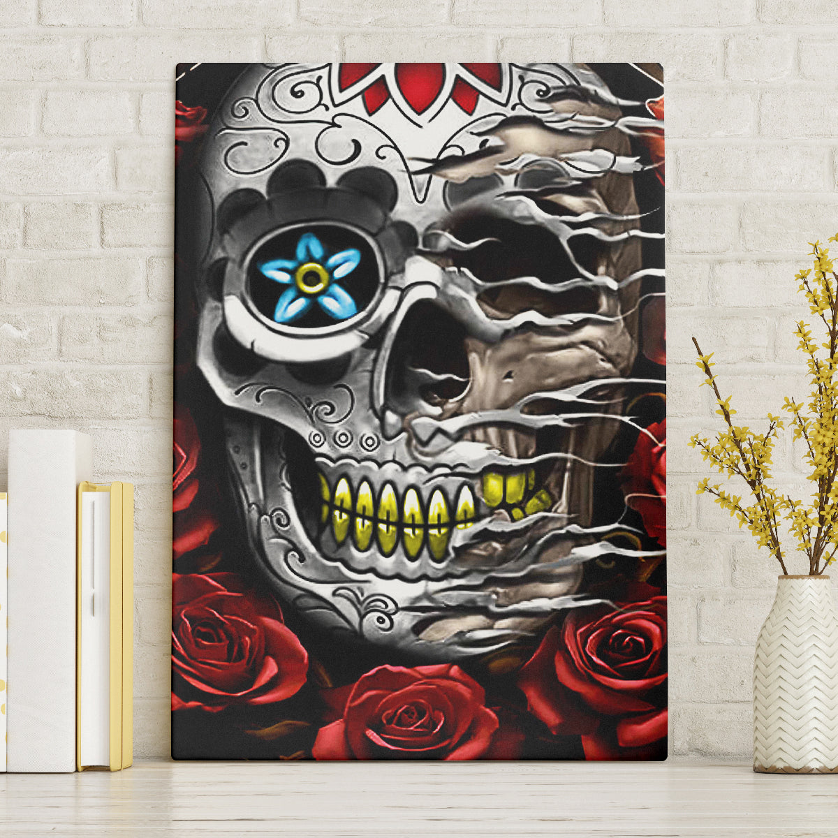 Dia De Muertos Canvas Wall Art Day Of The Death Rose Skull - Wonder Print Shop