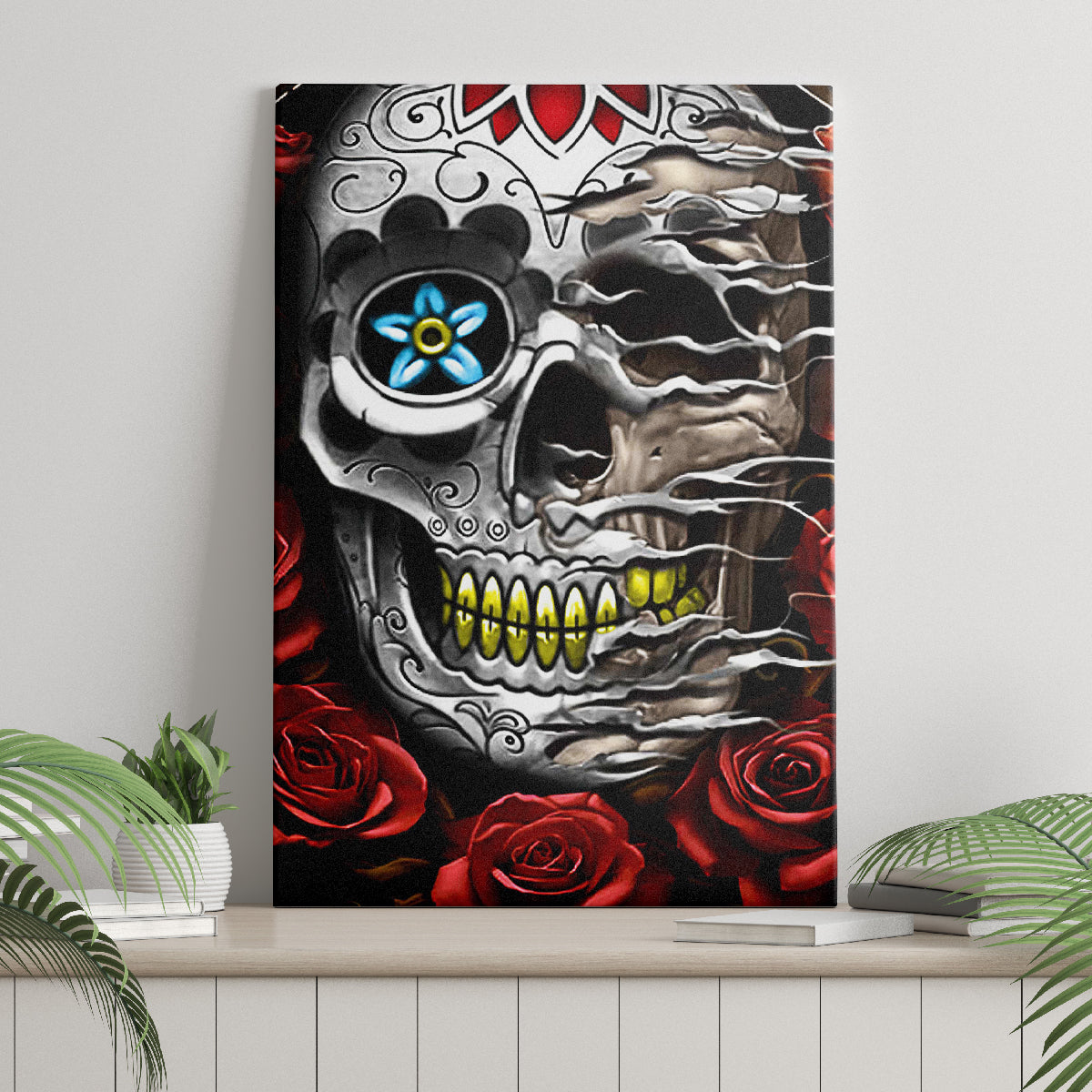 Dia De Muertos Canvas Wall Art Day Of The Death Rose Skull - Wonder Print Shop