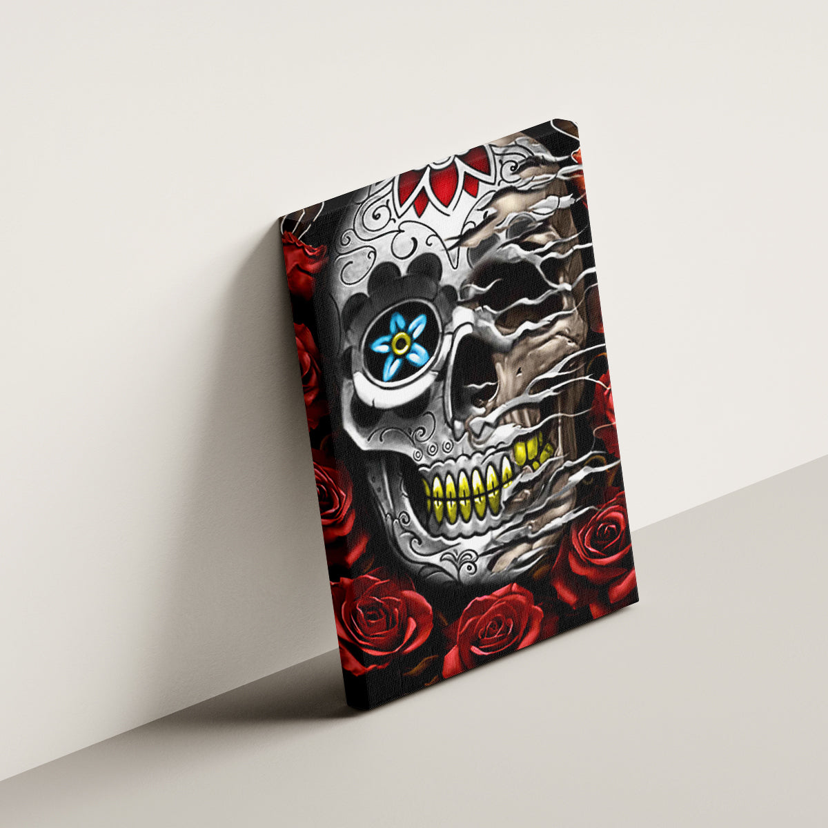 Dia De Muertos Canvas Wall Art Day Of The Death Rose Skull - Wonder Print Shop