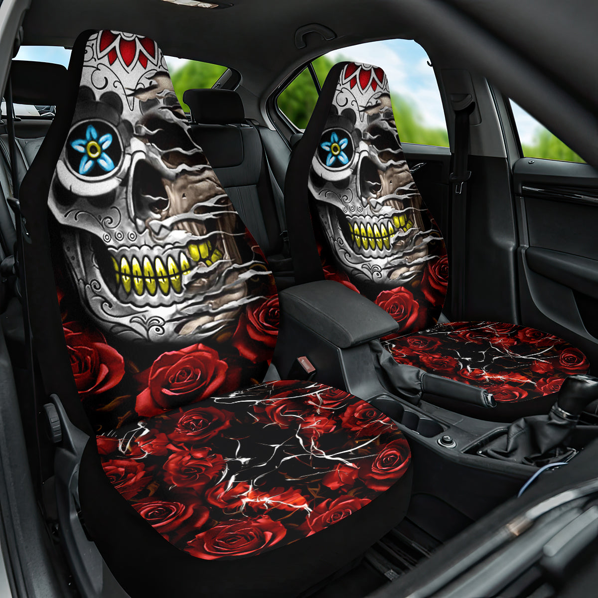 Dia De Muertos Car Seat Cover Day Of The Death Rose Skull - Wonder Print Shop