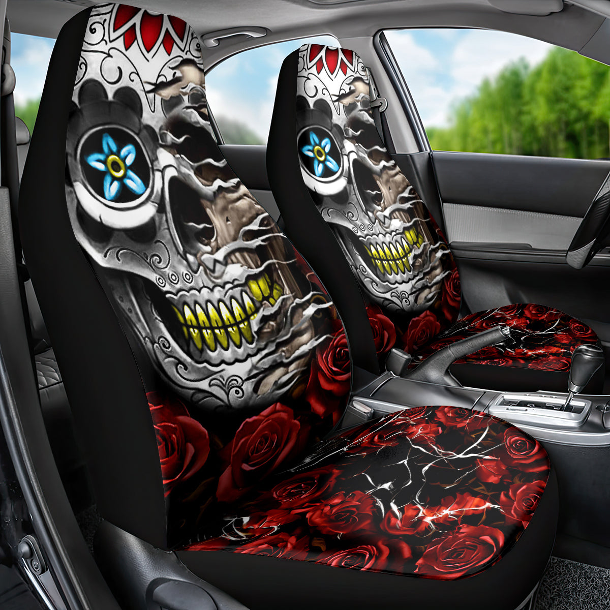 Dia De Muertos Car Seat Cover Day Of The Death Rose Skull - Wonder Print Shop