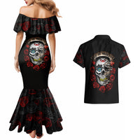 Dia De Muertos Couples Matching Mermaid Dress and Hawaiian Shirt Day Of The Death Rose Skull - Wonder Print Shop