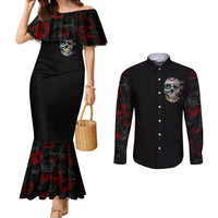 dia-de-muertos-couples-matching-mermaid-dress-and-long-sleeve-button-shirts-day-of-the-death-rose-skull