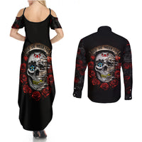 Dia De Muertos Couples Matching Summer Maxi Dress and Long Sleeve Button Shirts Day Of The Death Rose Skull - Wonder Print Shop
