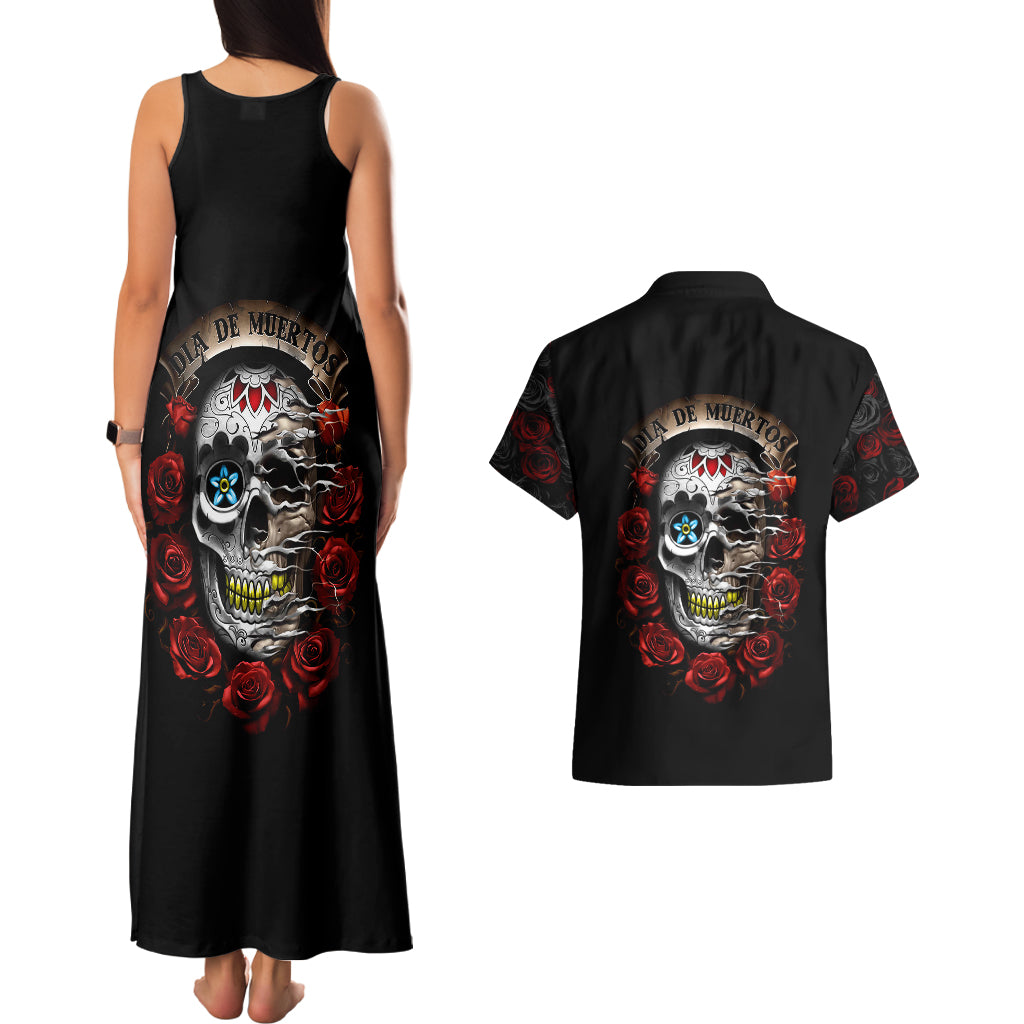 Dia De Muertos Couples Matching Tank Maxi Dress and Hawaiian Shirt Day Of The Death Rose Skull - Wonder Print Shop