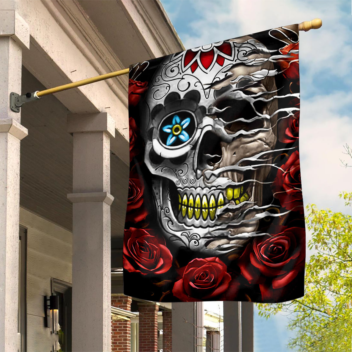 Dia De Muertos Garden Flag Day Of The Death Rose Skull - Wonder Print Shop