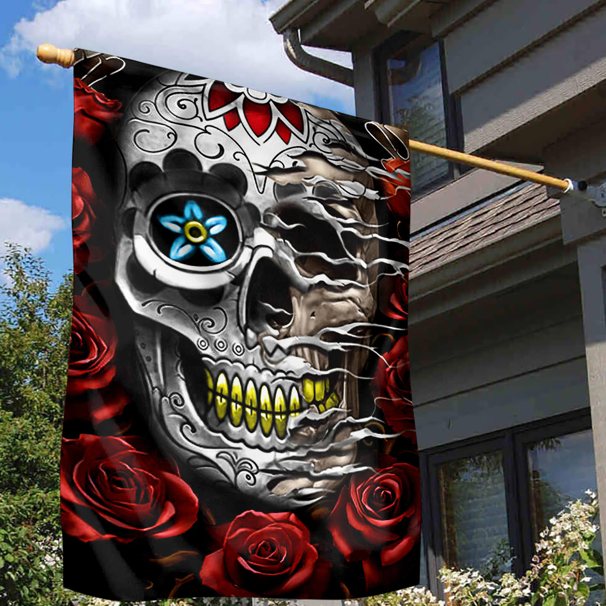 Dia De Muertos Garden Flag Day Of The Death Rose Skull - Wonder Print Shop