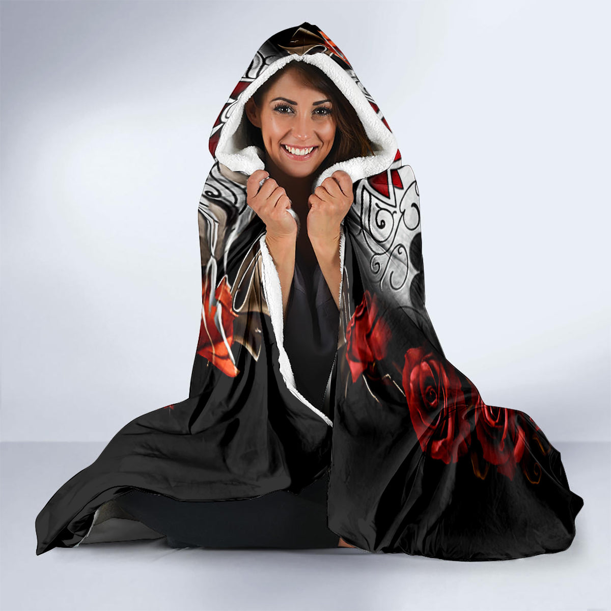 Dia De Muertos Hooded Blanket Day Of The Death Rose Skull DT01