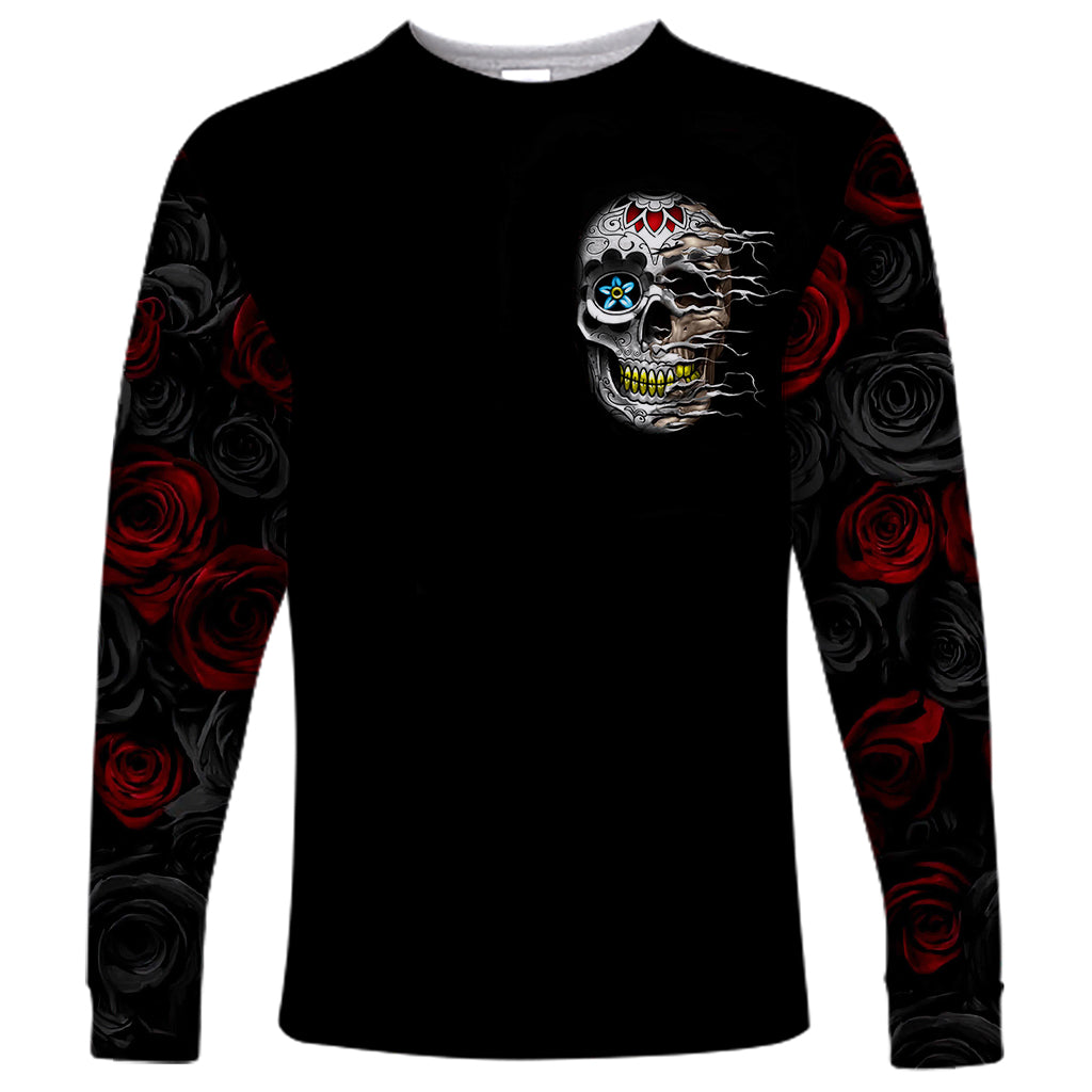 Dia De Muertos Long Sleeve Shirt Day Of The Death Rose Skull - Wonder Print Shop