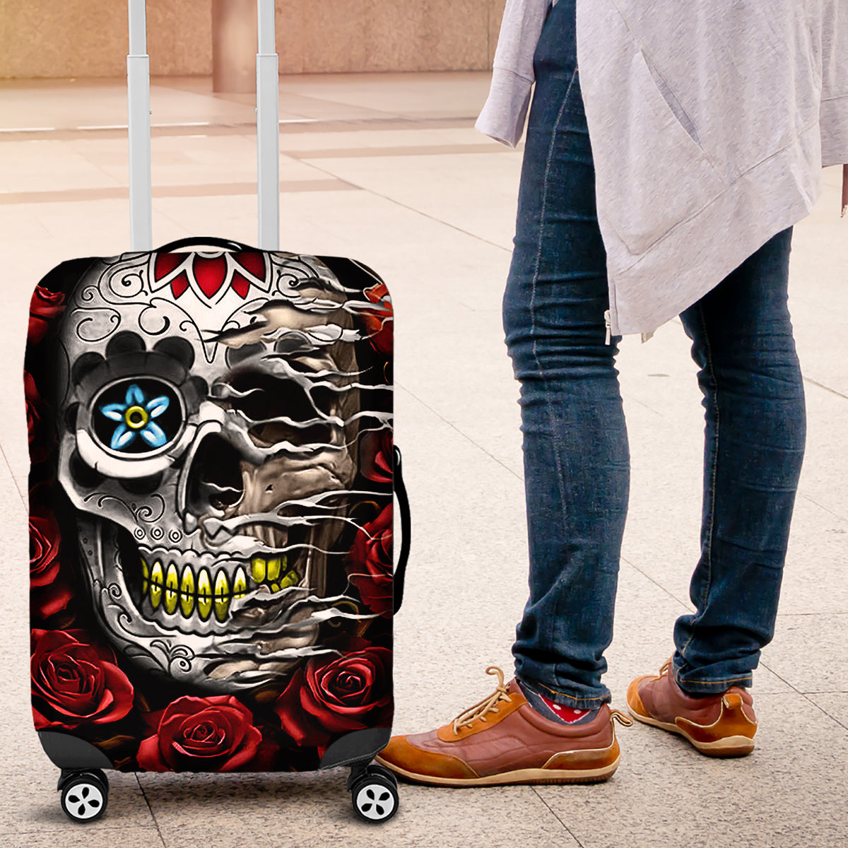 Dia De Muertos Luggage Cover Day Of The Death Rose Skull - Wonder Print Shop