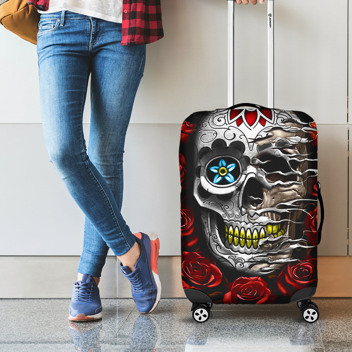 Dia De Muertos Luggage Cover Day Of The Death Rose Skull - Wonder Print Shop