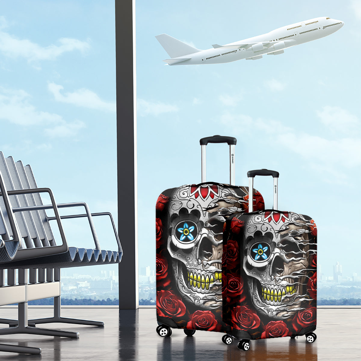 Dia De Muertos Luggage Cover Day Of The Death Rose Skull - Wonder Print Shop