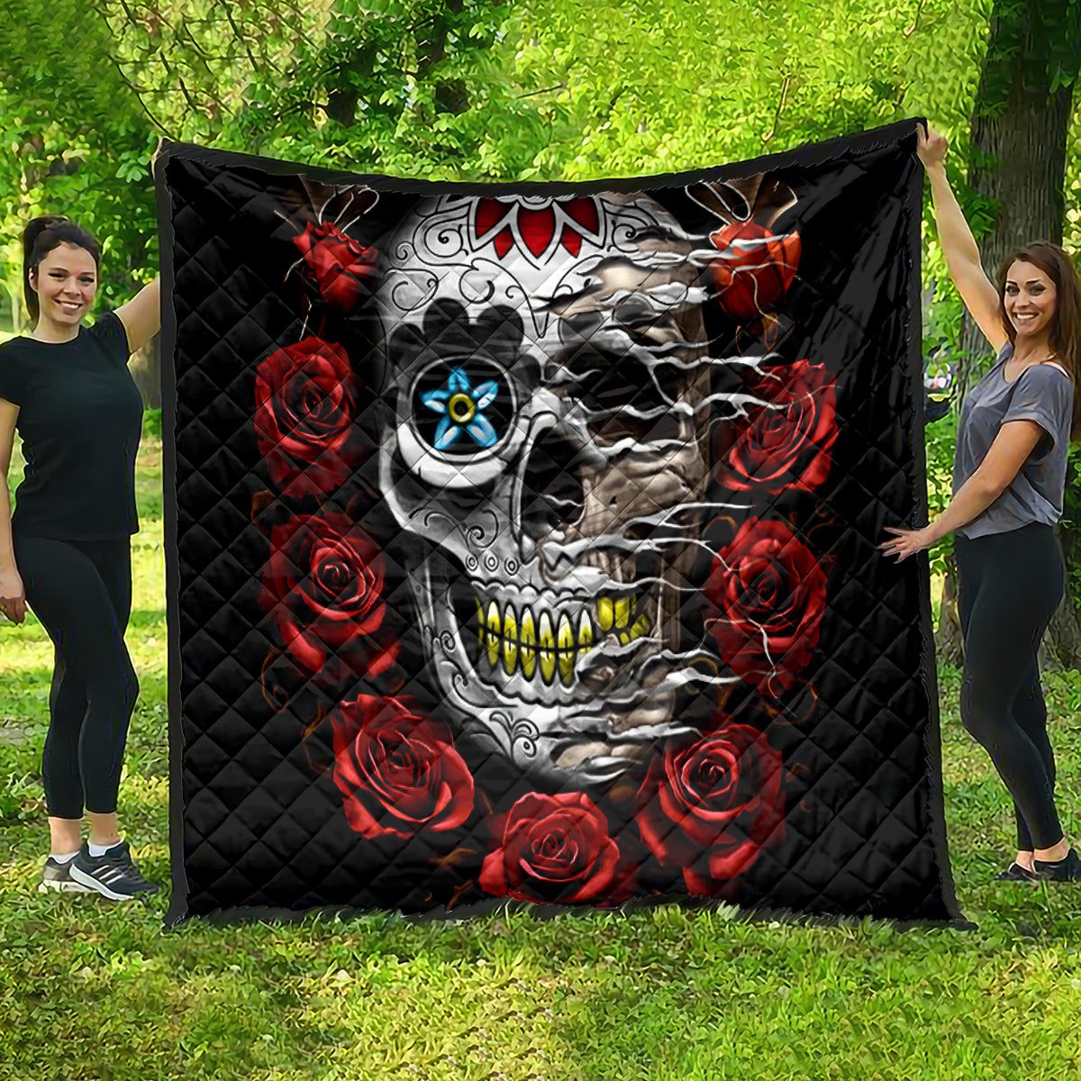 Dia De Muertos Quilt Day Of The Death Rose Skull - Wonder Print Shop