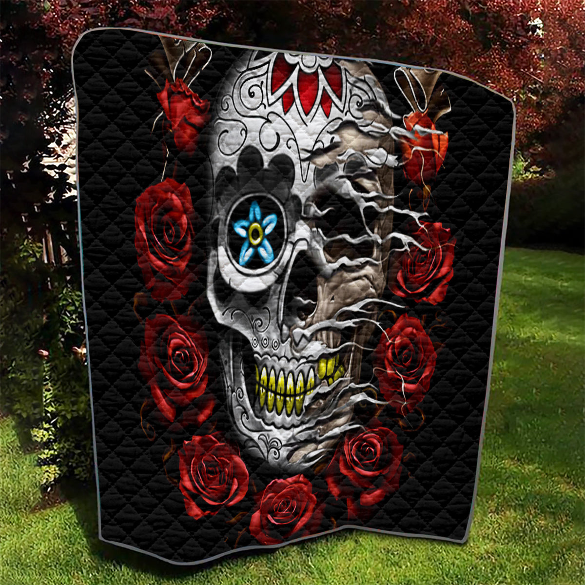 Dia De Muertos Quilt Day Of The Death Rose Skull - Wonder Print Shop