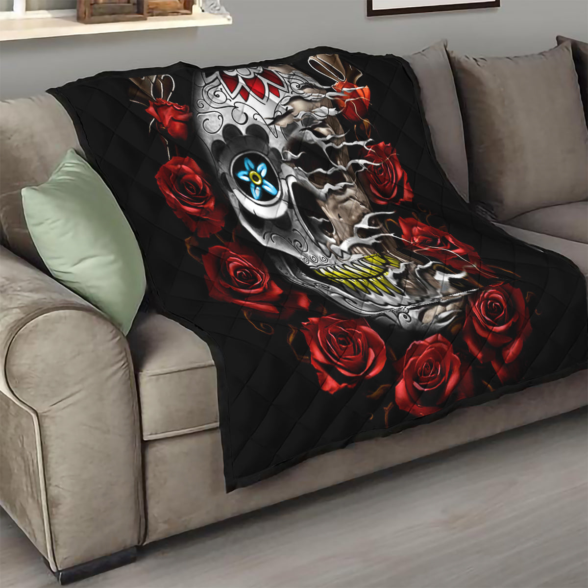 Dia De Muertos Quilt Day Of The Death Rose Skull - Wonder Print Shop