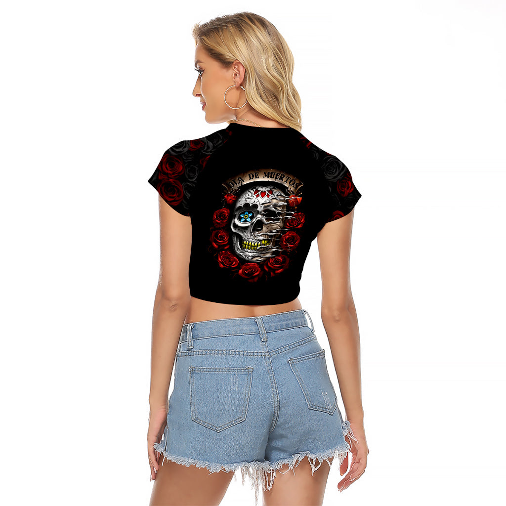 Dia De Muertos Raglan Cropped T Shirt Day Of The Death Rose Skull - Wonder Print Shop