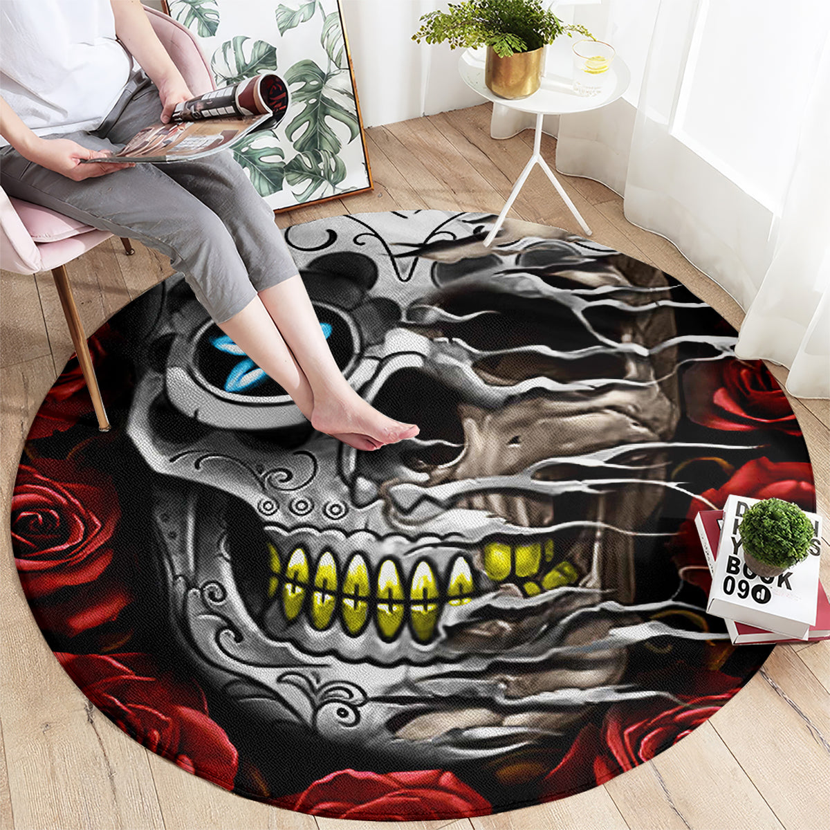Dia De Muertos Round Carpet Day Of The Death Rose Skull DT01