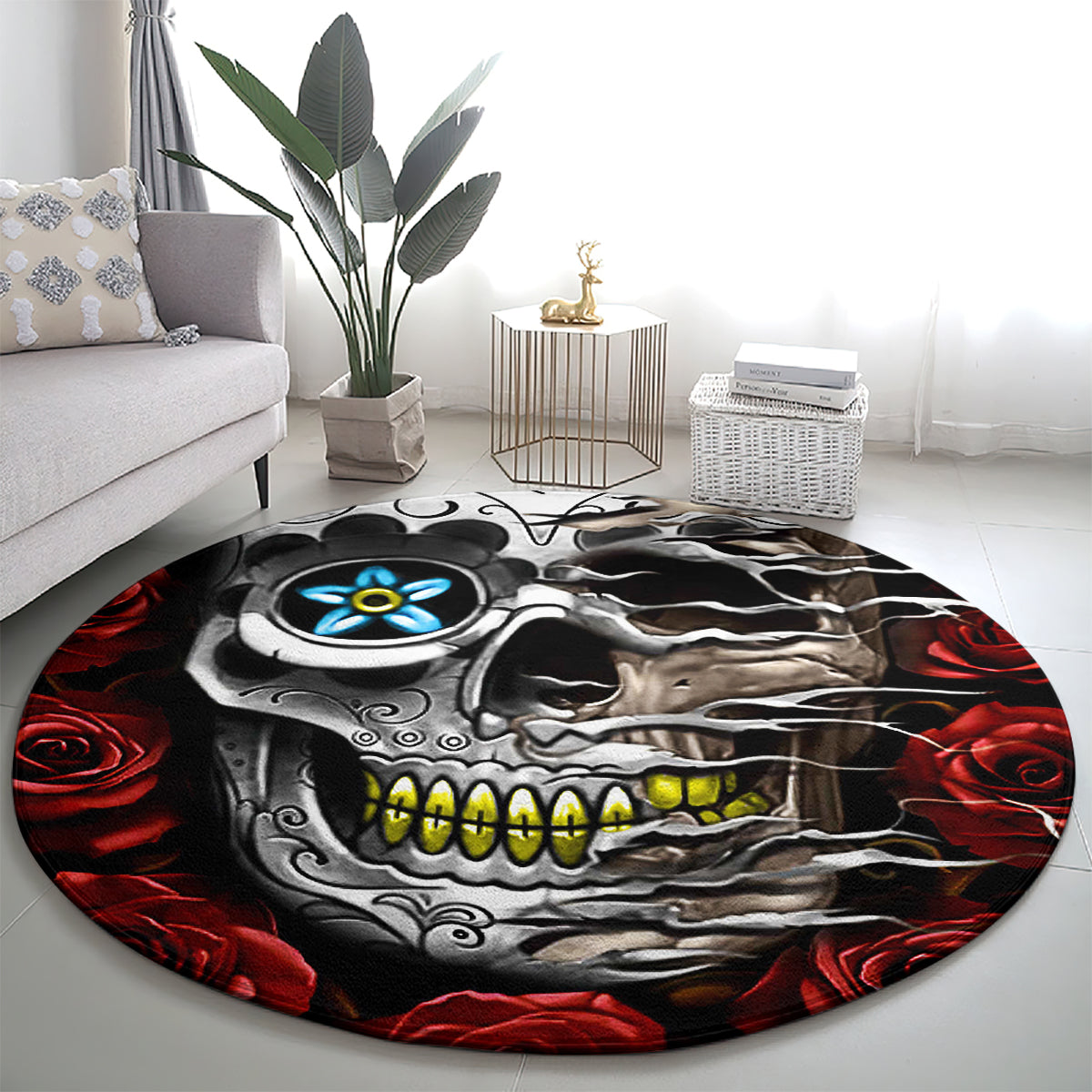 Dia De Muertos Round Carpet Day Of The Death Rose Skull DT01
