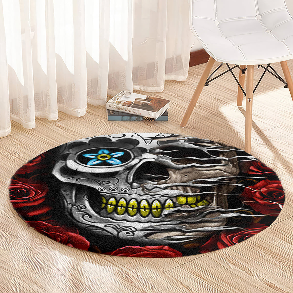 Dia De Muertos Round Carpet Day Of The Death Rose Skull DT01