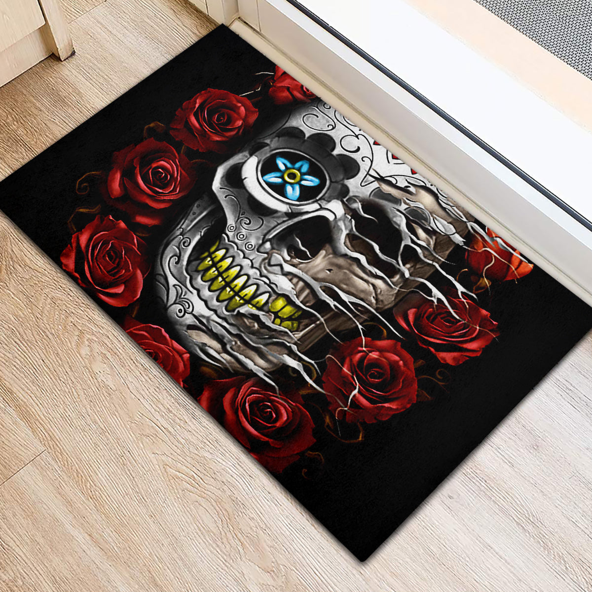 Dia De Muertos Rubber Doormat Day Of The Death Rose Skull - Wonder Print Shop