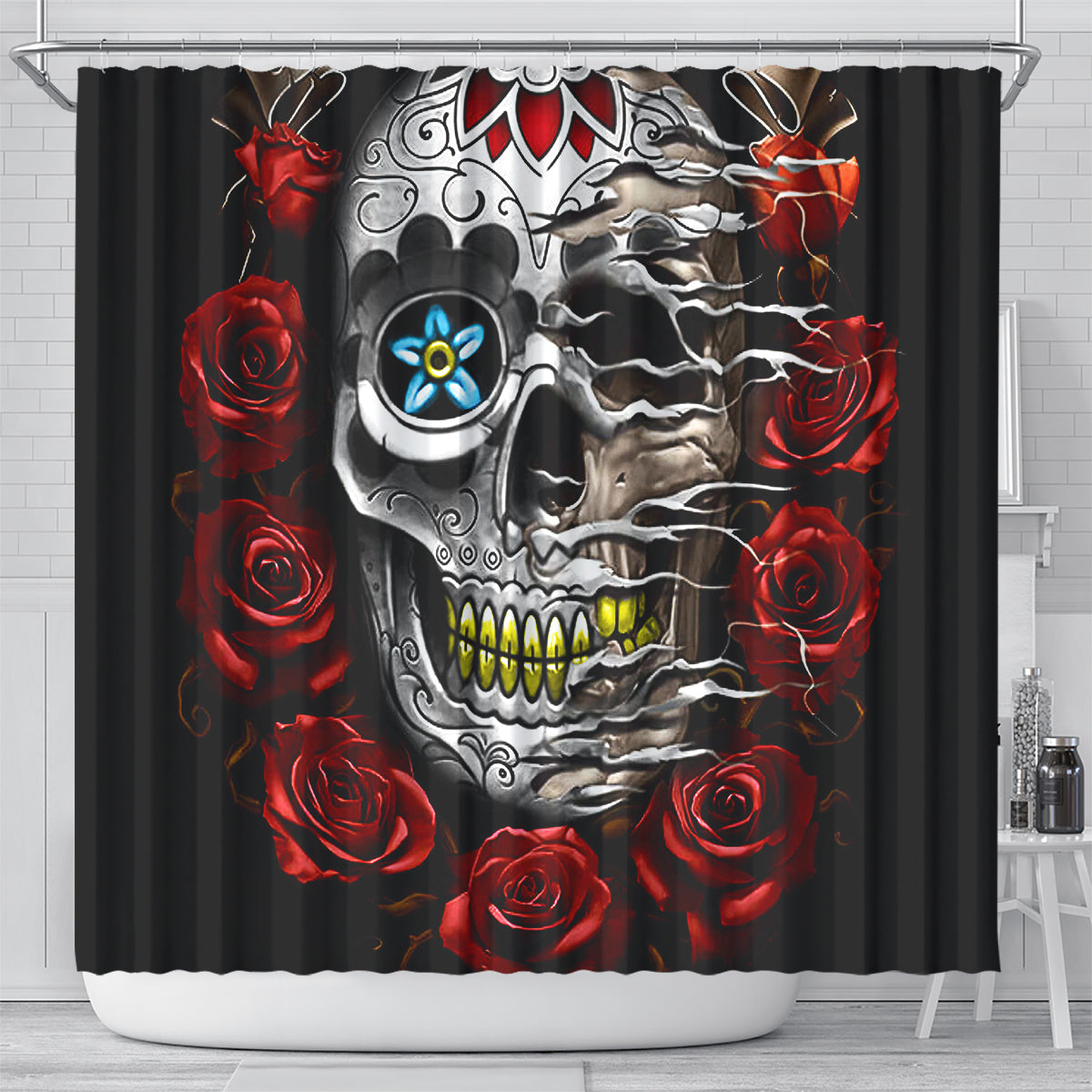 Dia De Muertos Shower Curtain Day Of The Death Rose Skull DT01