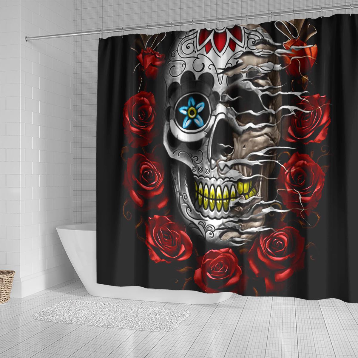 Dia De Muertos Shower Curtain Day Of The Death Rose Skull DT01