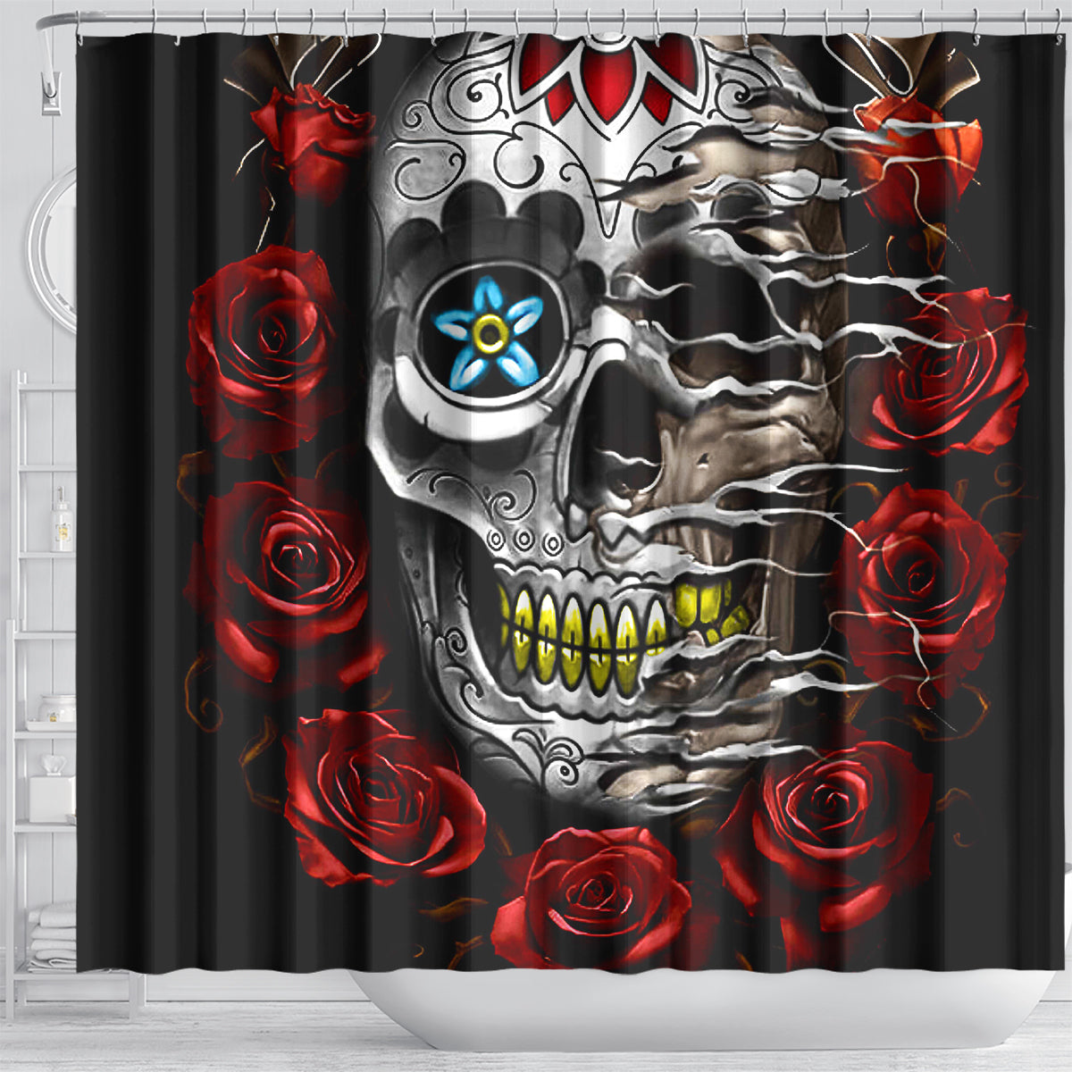 Dia De Muertos Shower Curtain Day Of The Death Rose Skull DT01