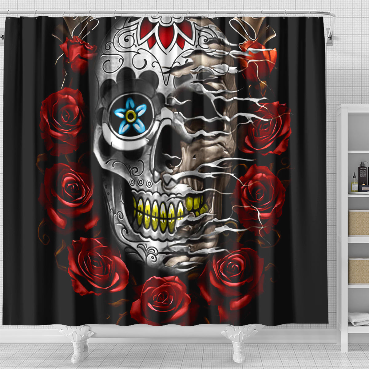 Dia De Muertos Shower Curtain Day Of The Death Rose Skull DT01