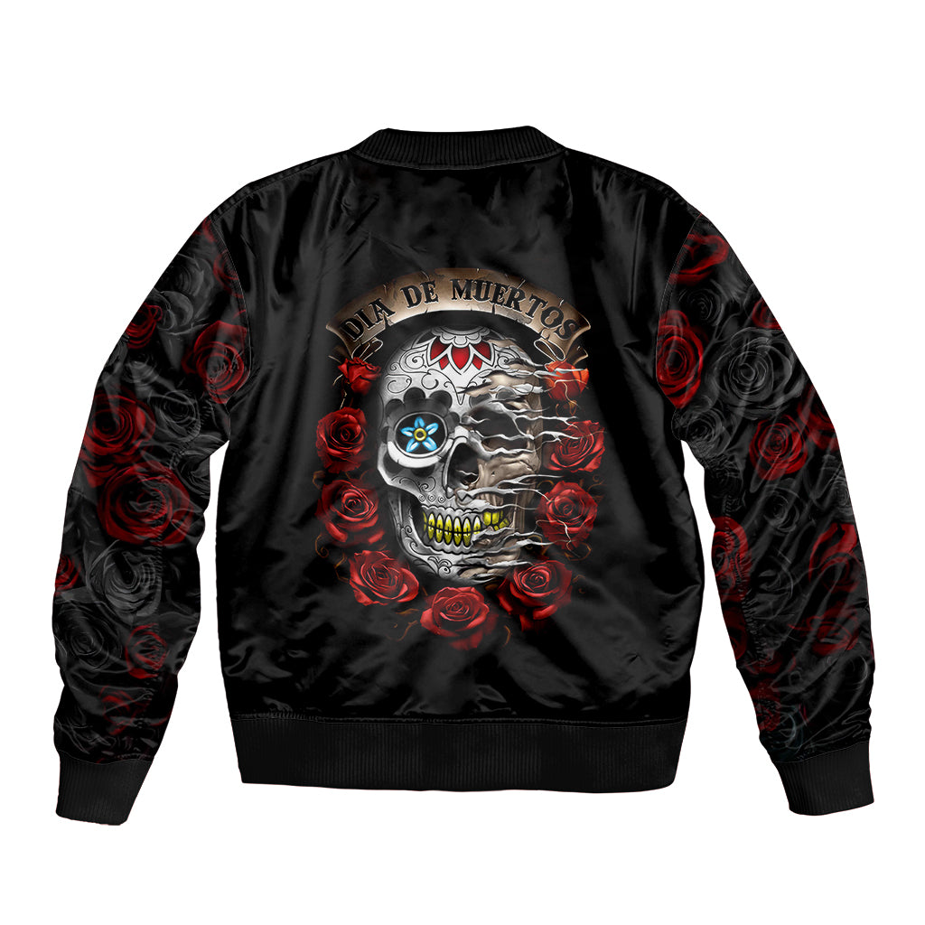 Dia De Muertos Sleeve Zip Bomber Jacket Day Of The Death Rose Skull - Wonder Print Shop