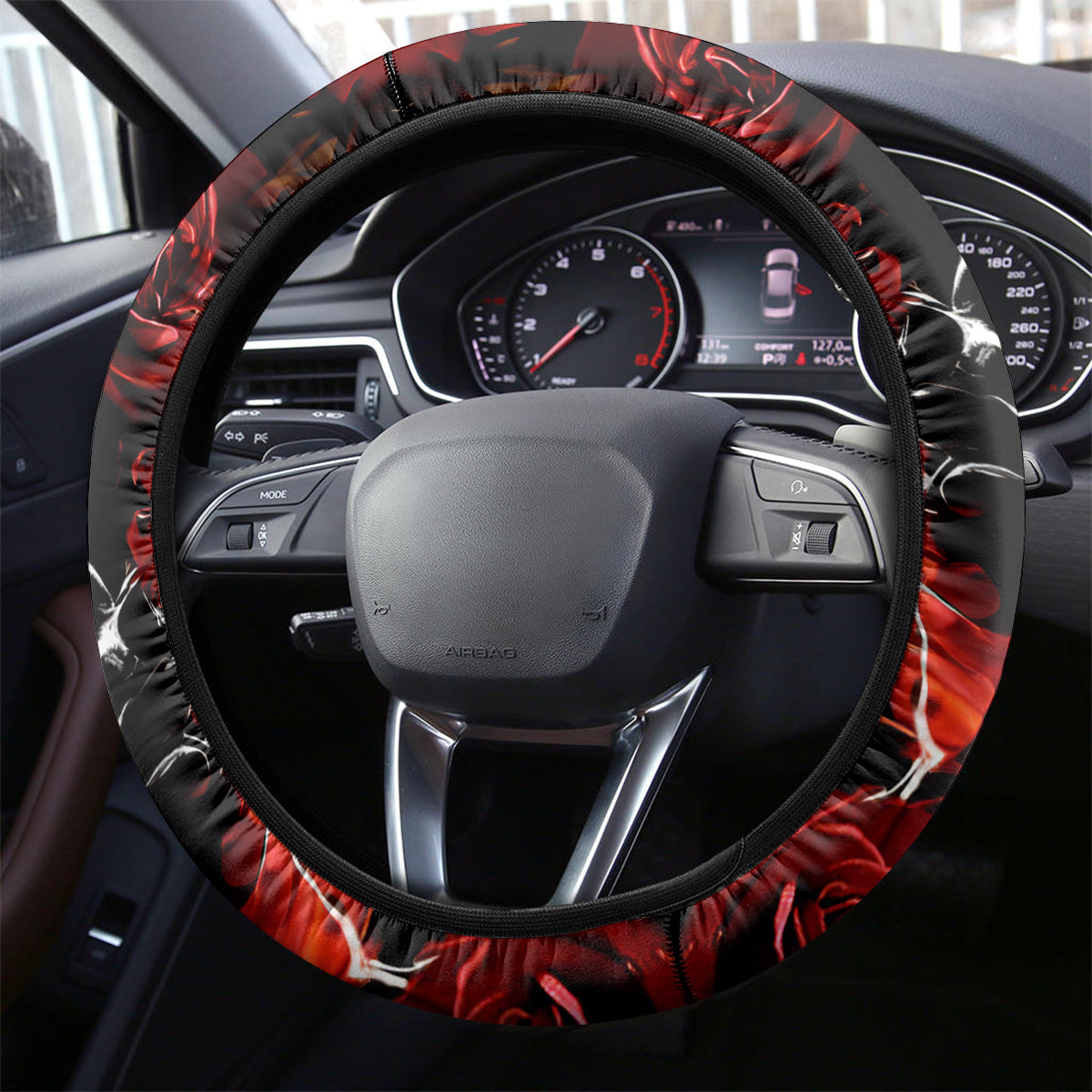 Dia De Muertos Steering Wheel Cover Day Of The Death Rose Skull - Wonder Print Shop