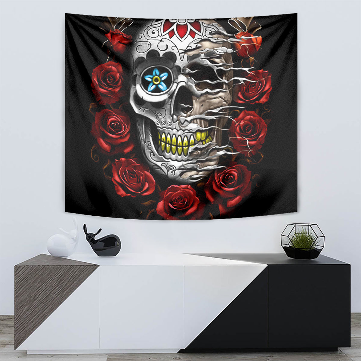 Dia De Muertos Tapestry Day Of The Death Rose Skull - Wonder Print Shop