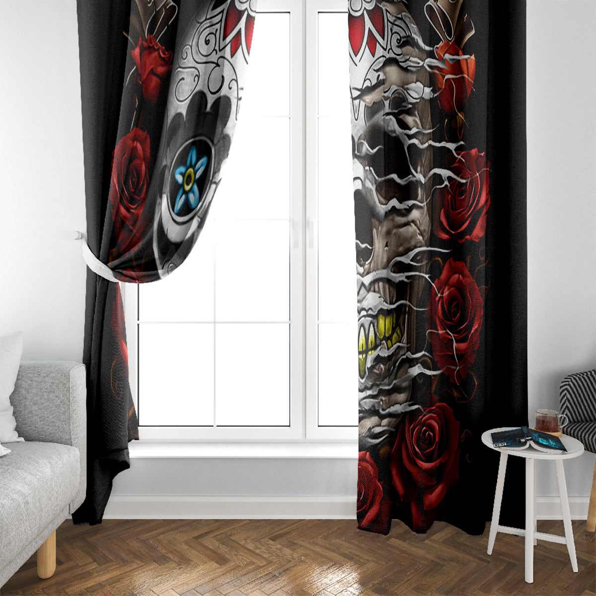 Dia De Muertos Window Curtain Day Of The Death Rose Skull - Wonder Print Shop