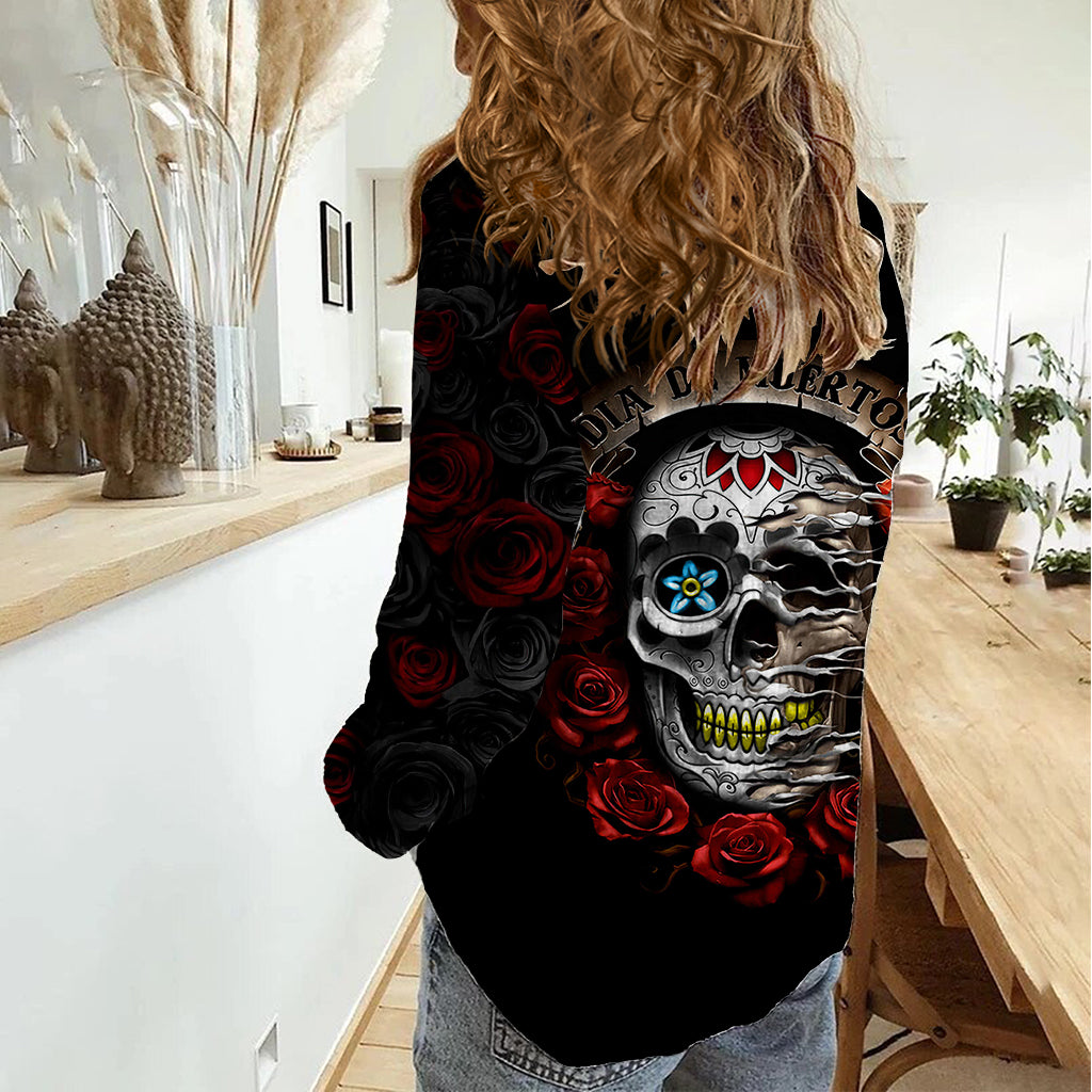 Dia De Muertos Women Casual Shirt Day Of The Death Rose Skull - Wonder Print Shop