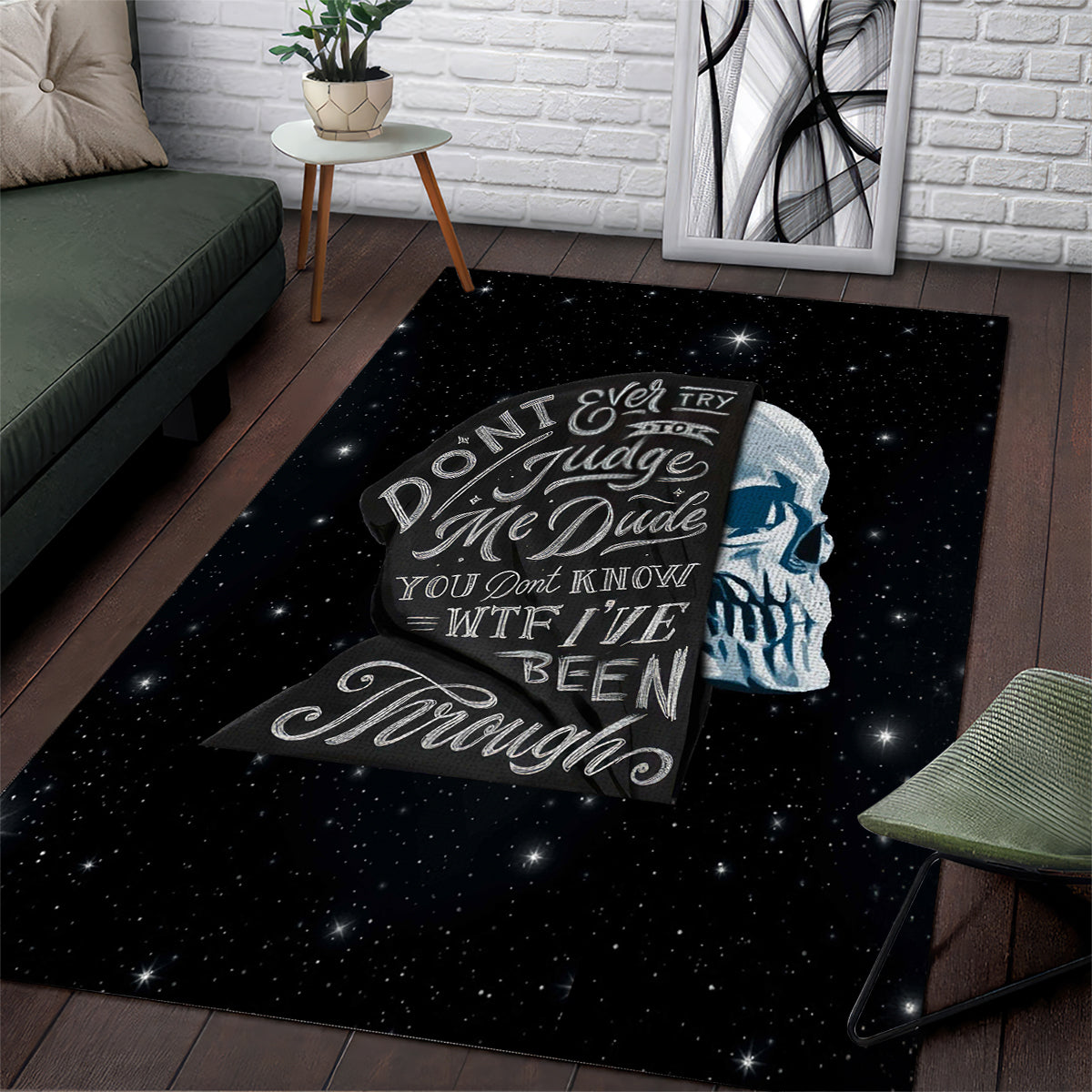 Sad Skull Area Rug Don't Ever Try To Judge Me Dude - Wonder Print Shop