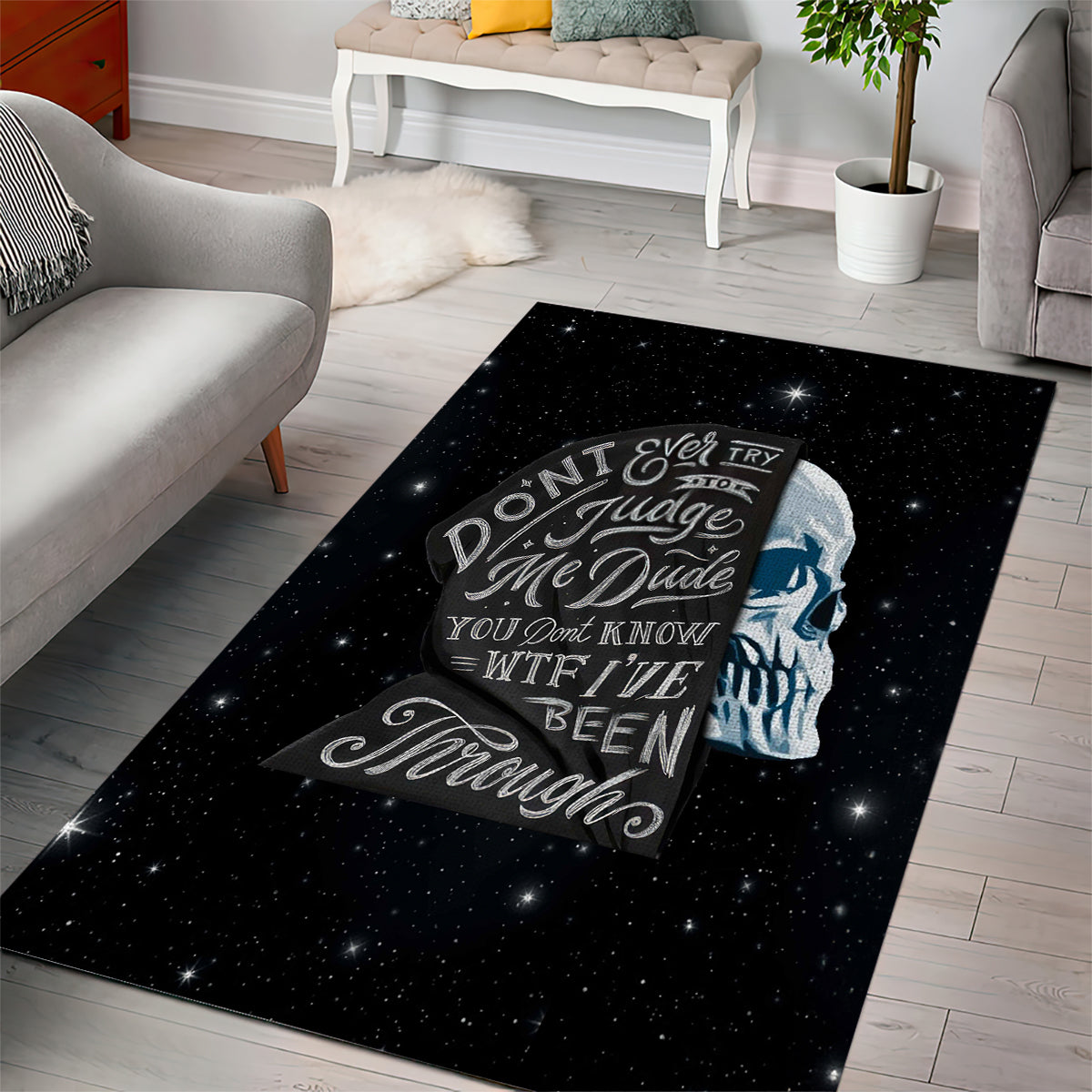 Sad Skull Area Rug Don't Ever Try To Judge Me Dude - Wonder Print Shop