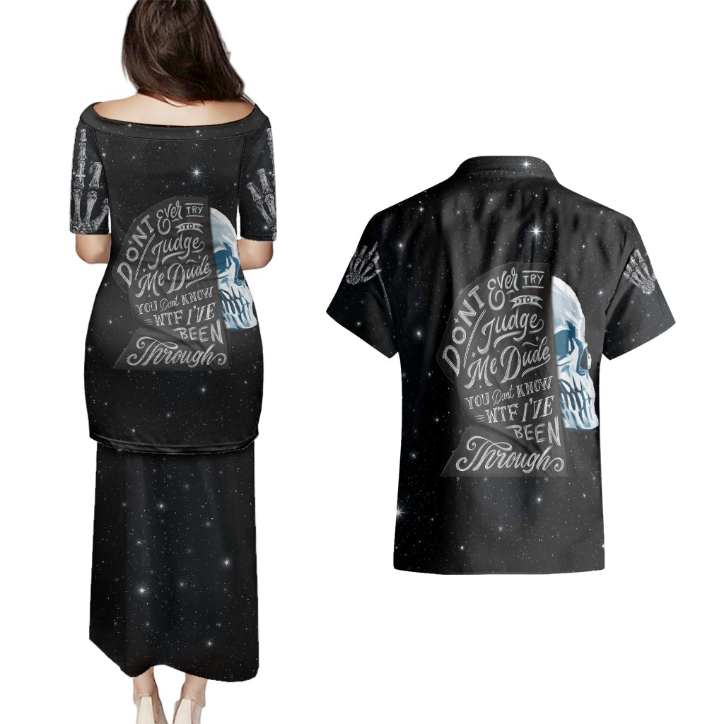 Sad Skull Couples Matching Puletasi Dress and Hawaiian Shirt Don't Ever Try To Judge Me Dude - Wonder Print Shop