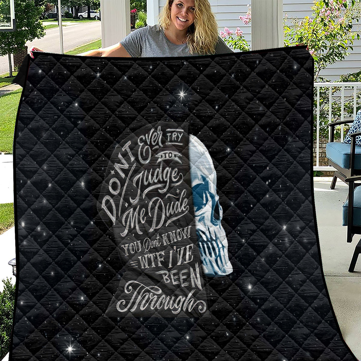 Sad Skull Quilt Don't Ever Try To Judge Me Dude - Wonder Print Shop
