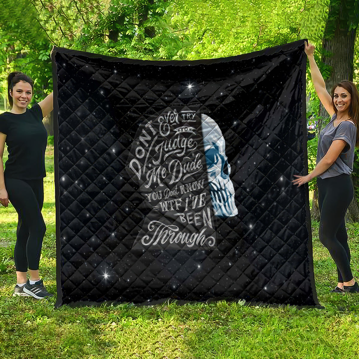 Sad Skull Quilt Don't Ever Try To Judge Me Dude - Wonder Print Shop