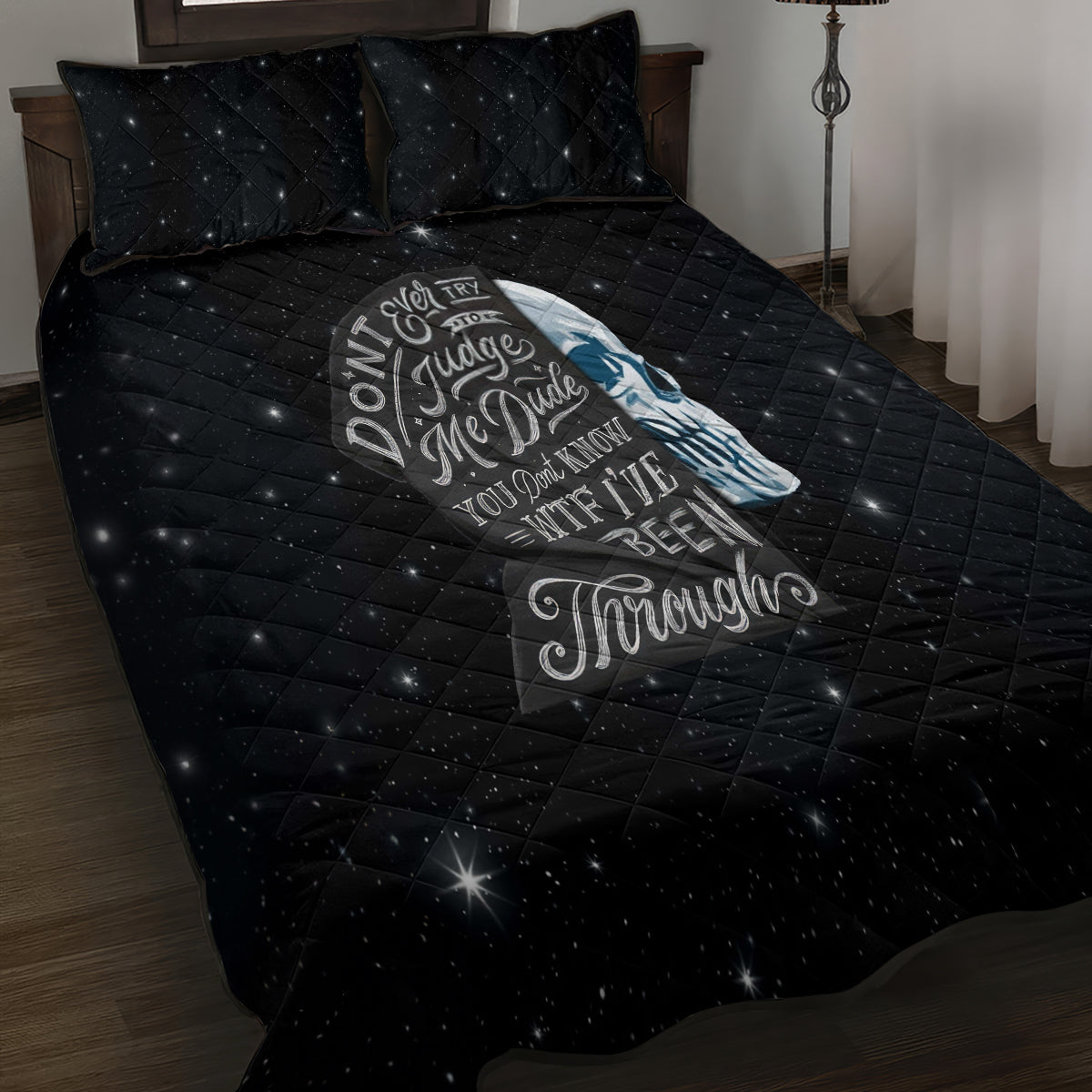 Sad Skull Quilt Bed Set Don't Ever Try To Judge Me Dude - Wonder Print Shop