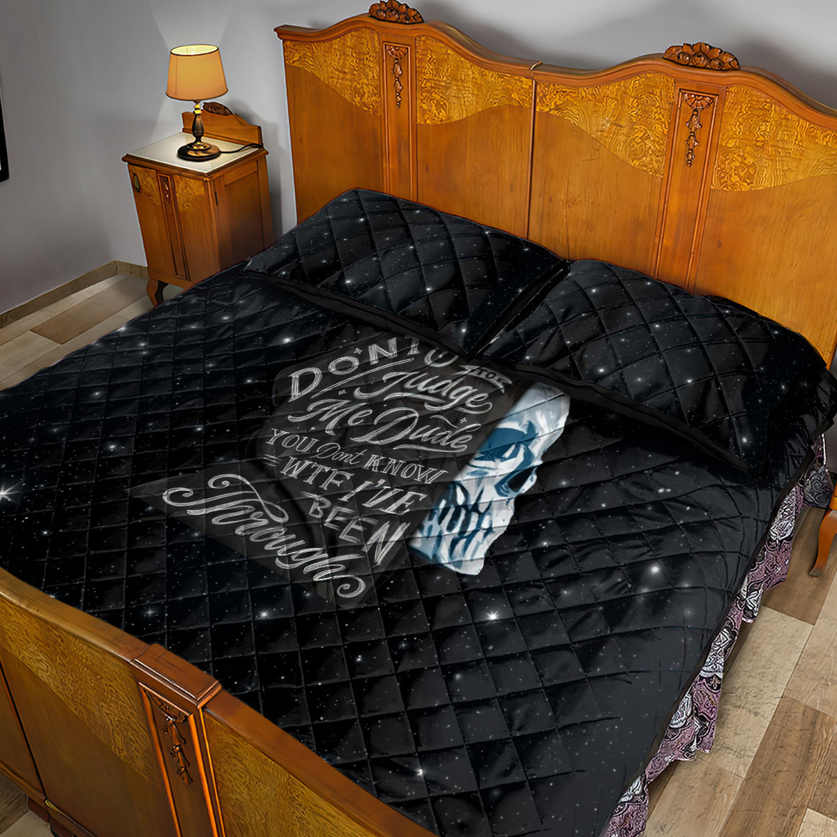 Sad Skull Quilt Bed Set Don't Ever Try To Judge Me Dude - Wonder Print Shop