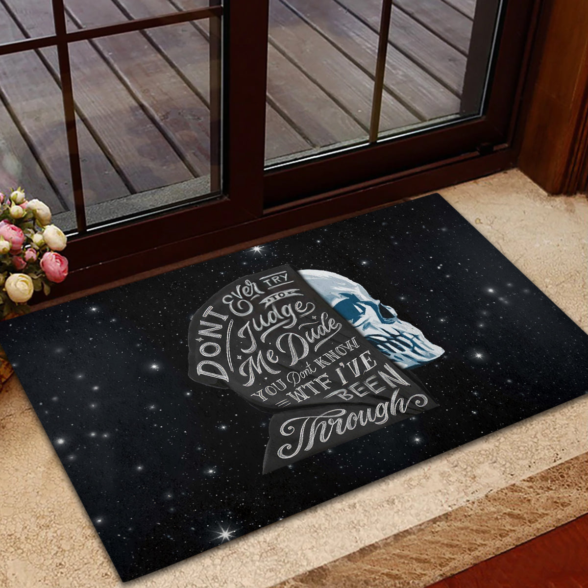 Sad Skull Rubber Doormat Don't Ever Try To Judge Me Dude - Wonder Print Shop