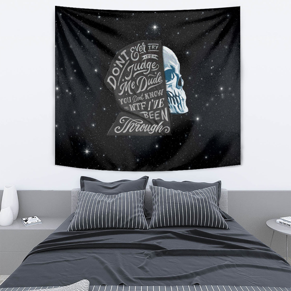 Sad Skull Tapestry Don't Ever Try To Judge Me Dude - Wonder Print Shop