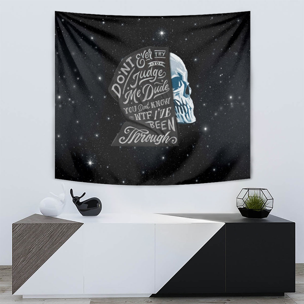 Sad Skull Tapestry Don't Ever Try To Judge Me Dude - Wonder Print Shop